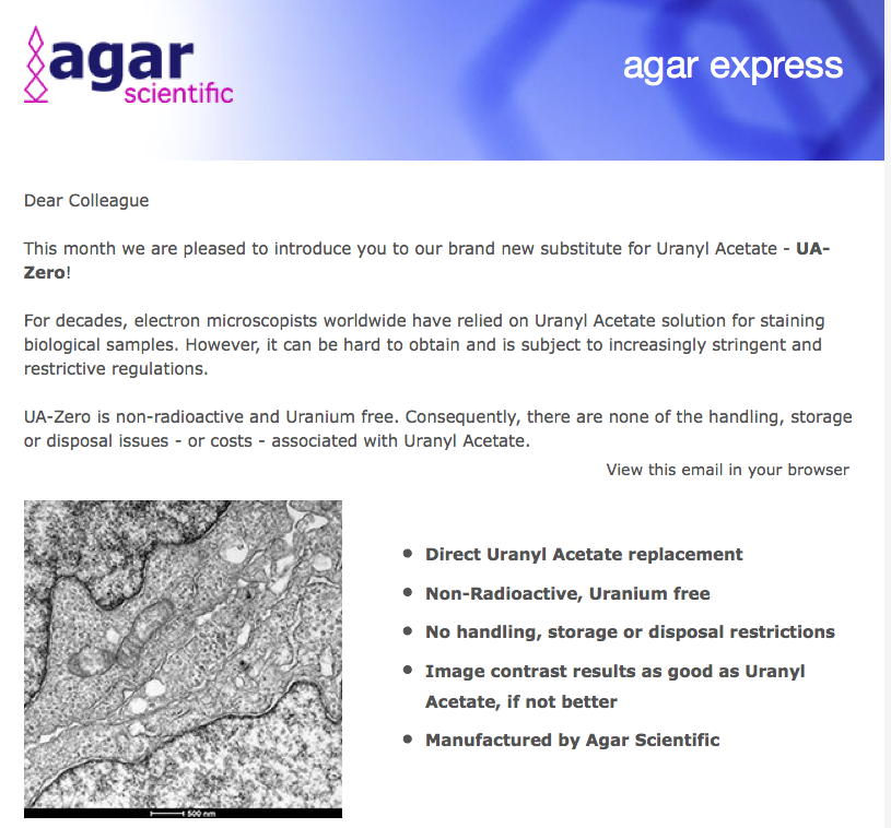 Agar Express May 2019 - Introducing our Uranium free & non-toxic Uranyl Acetate replacement... UA-Zero! 