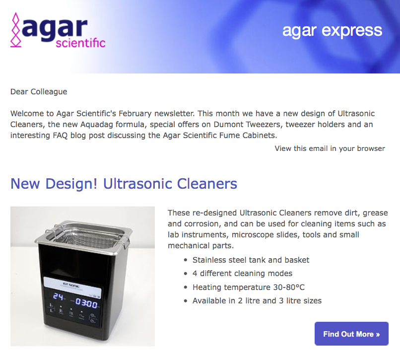 Agar Express February 2019 - New design Ultrasonic Cleaners, the new Aquadag formula & more...