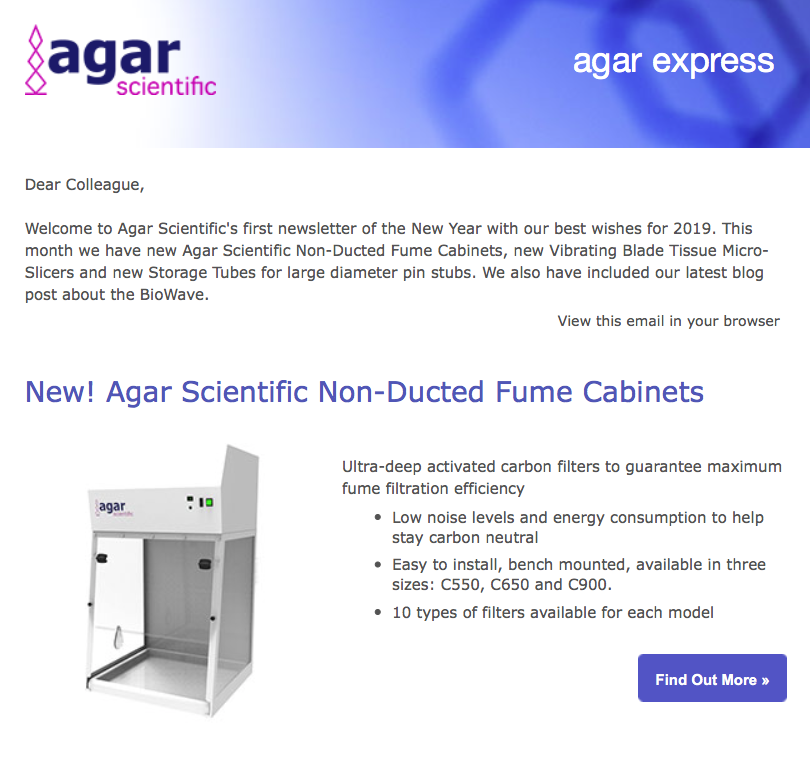 Agar Express January 2019 - New Non-Ducted fume cabinets, Auto Micro-Slicers & more...