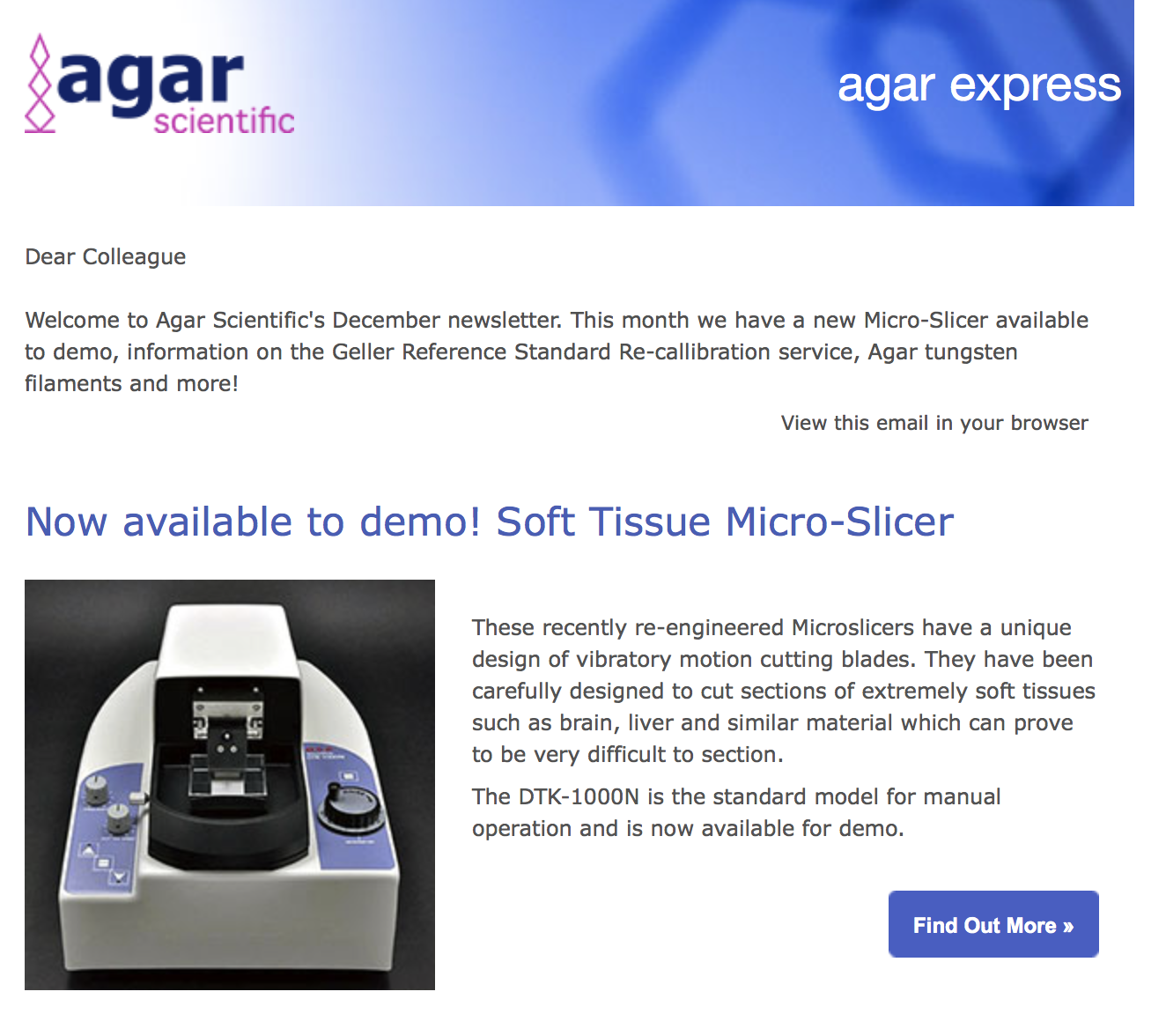 Agar Express December 2018 - A new Micro-Slicer available to demo, Agar Filaments & more...