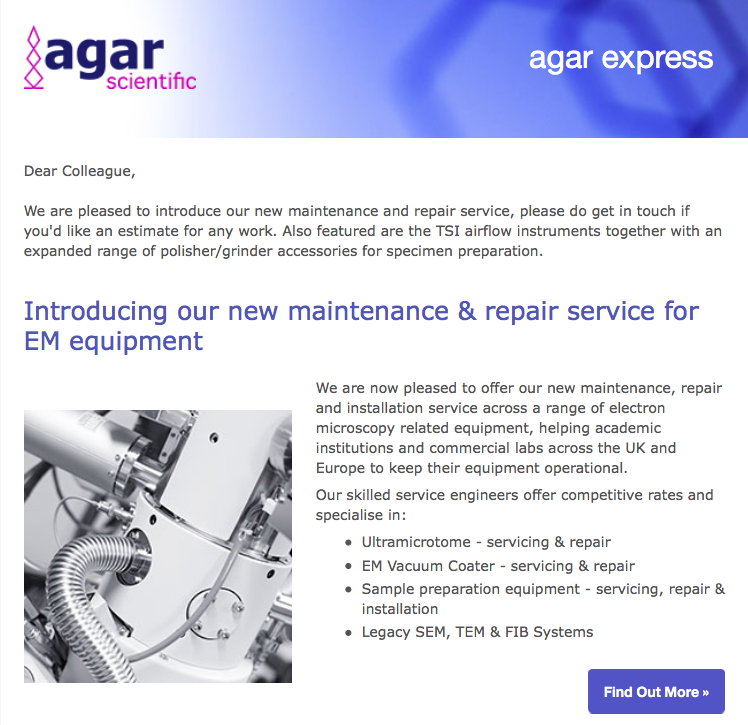Agar Express October 2016 - our new maintenance & repair service, TSI airflow instruments, specimen preparation accessories and more...