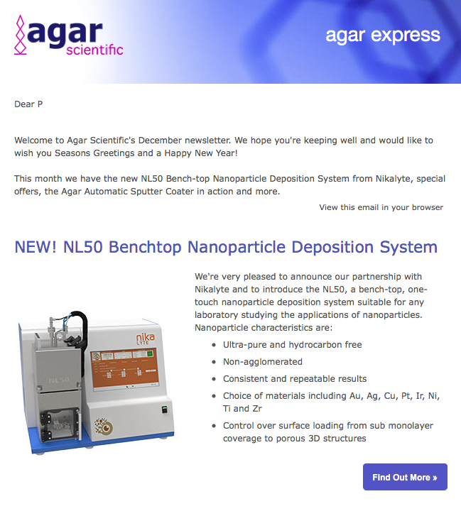 Agar Express December 2020 - a new Nanoparticle Deposition System, a Christmas update & more!