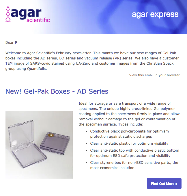 Agar Express February 2021 - new series of Gel-Pak boxes, SARS-Covid stained by UA-Zero & more!