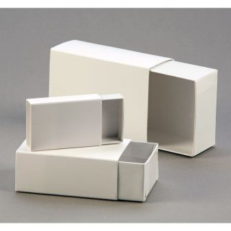 White cardboard storage boxes